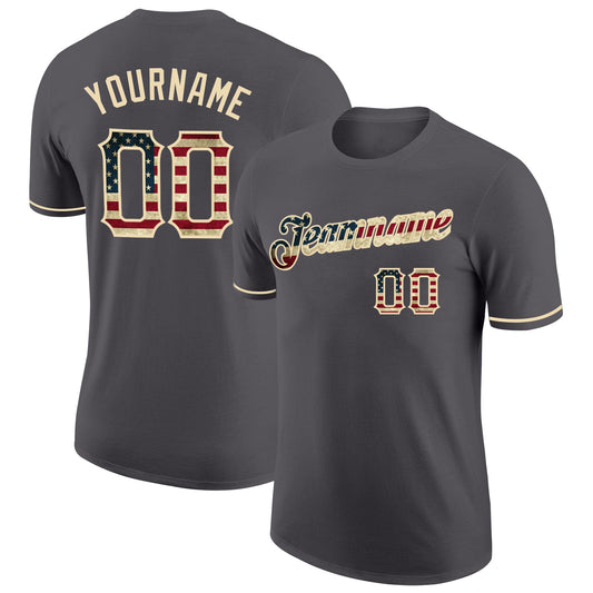 Custom Steel Gray Vintage USA Flag-City Cream Performance T-Shirt - Main View