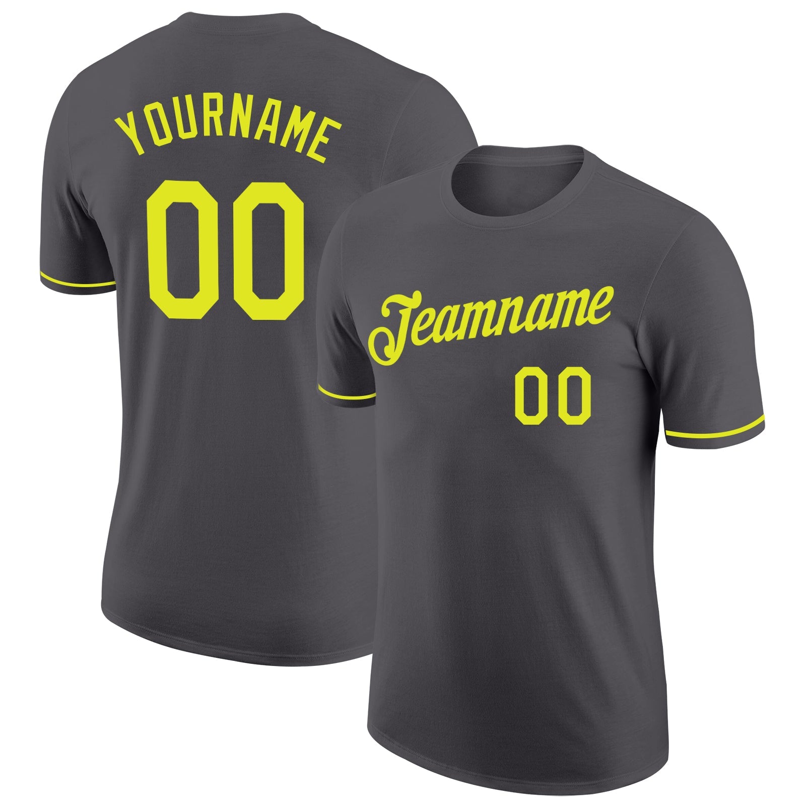 Custom Steel Gray Neon Yellow Performance T-Shirt - Main View