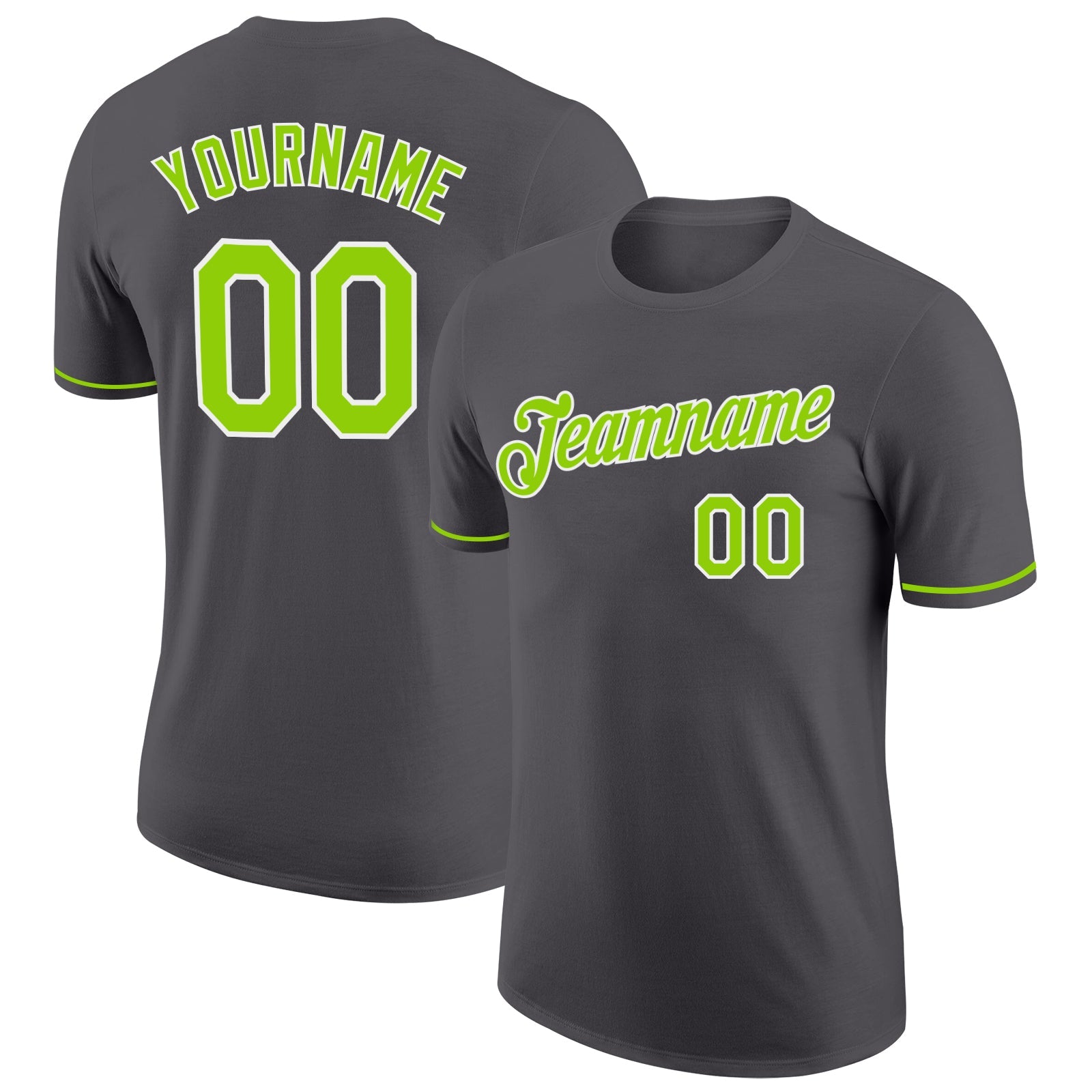 Custom Steel Gray Neon Green-White Performance T-Shirt - Main View