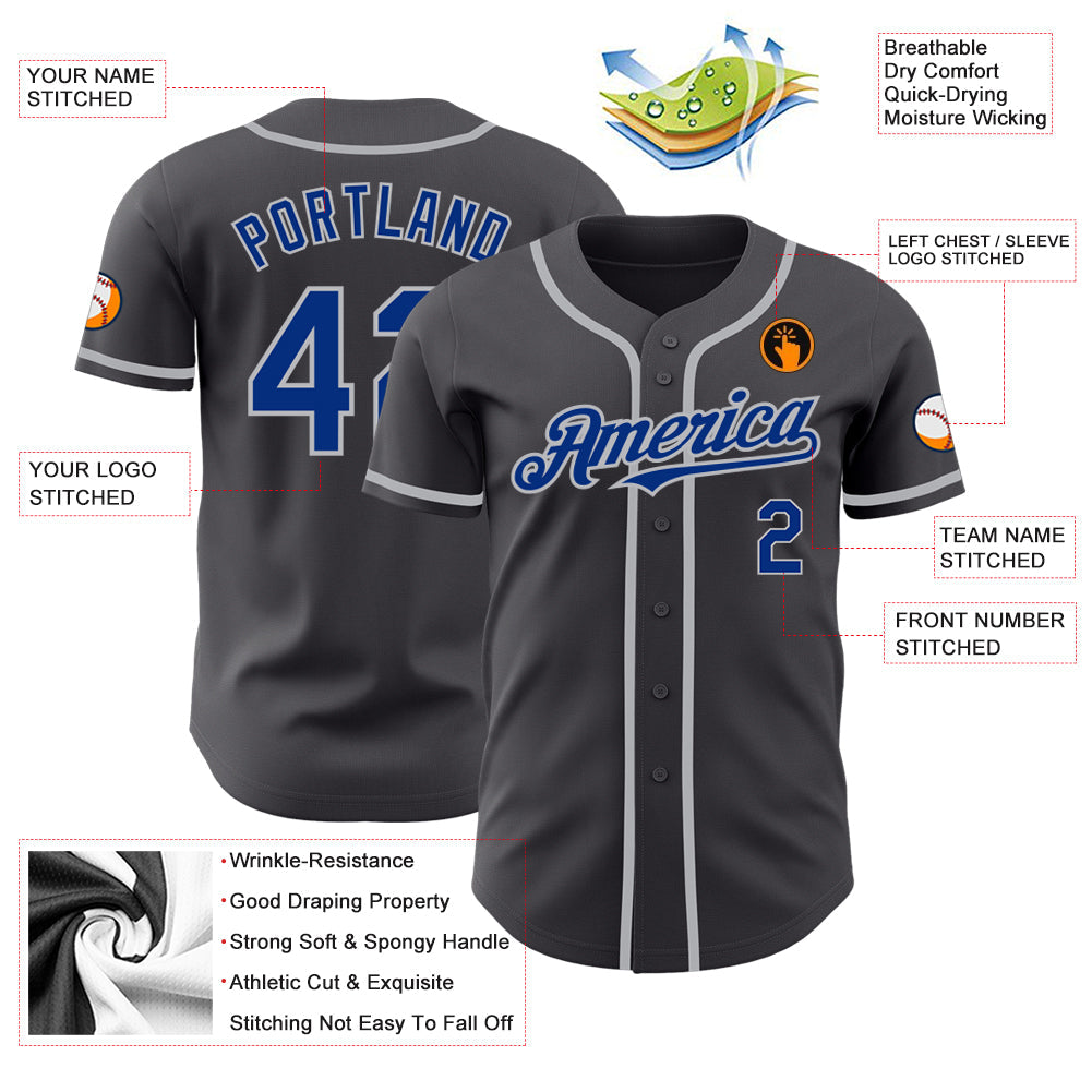 Custom Steel Gray Royal-Gray Authentic Baseball Jersey view 3