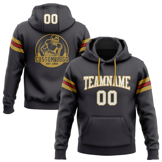 Custom Stitched Steel Gray White Old Gold-Red Football Pullover Sweatshirt Hoodie - Main View