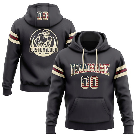 Custom Stitched Steel Gray Vintage USA Flag Cream-Crimson Football Pullover Sweatshirt Hoodie - Main View