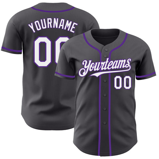 Custom Steel Gray White-Purple Authentic Baseball Jersey - Main View