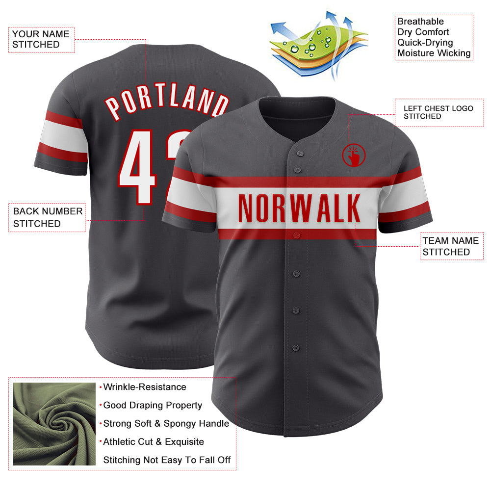 Custom Steel Gray White-Red Authentic Baseball Jersey view 3