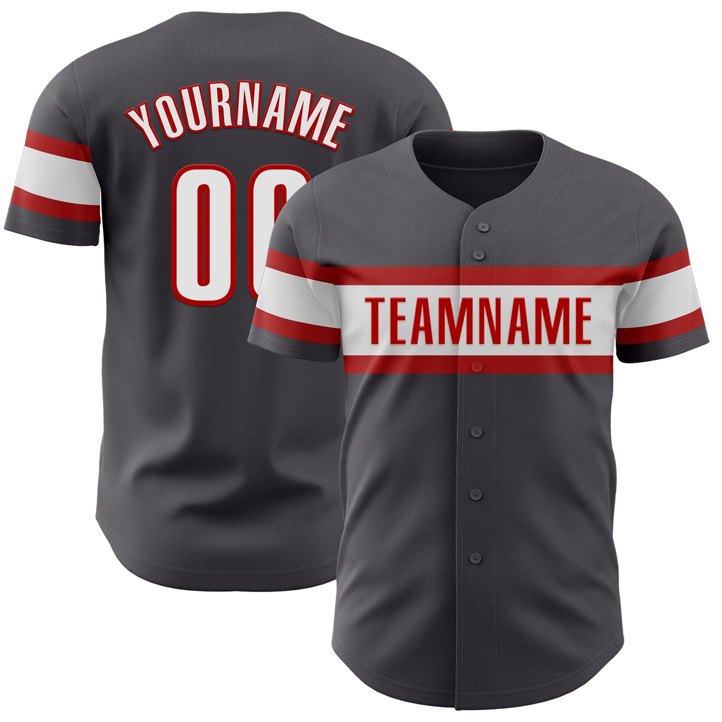 Custom Steel Gray White-Red Authentic Baseball Jersey - Main View