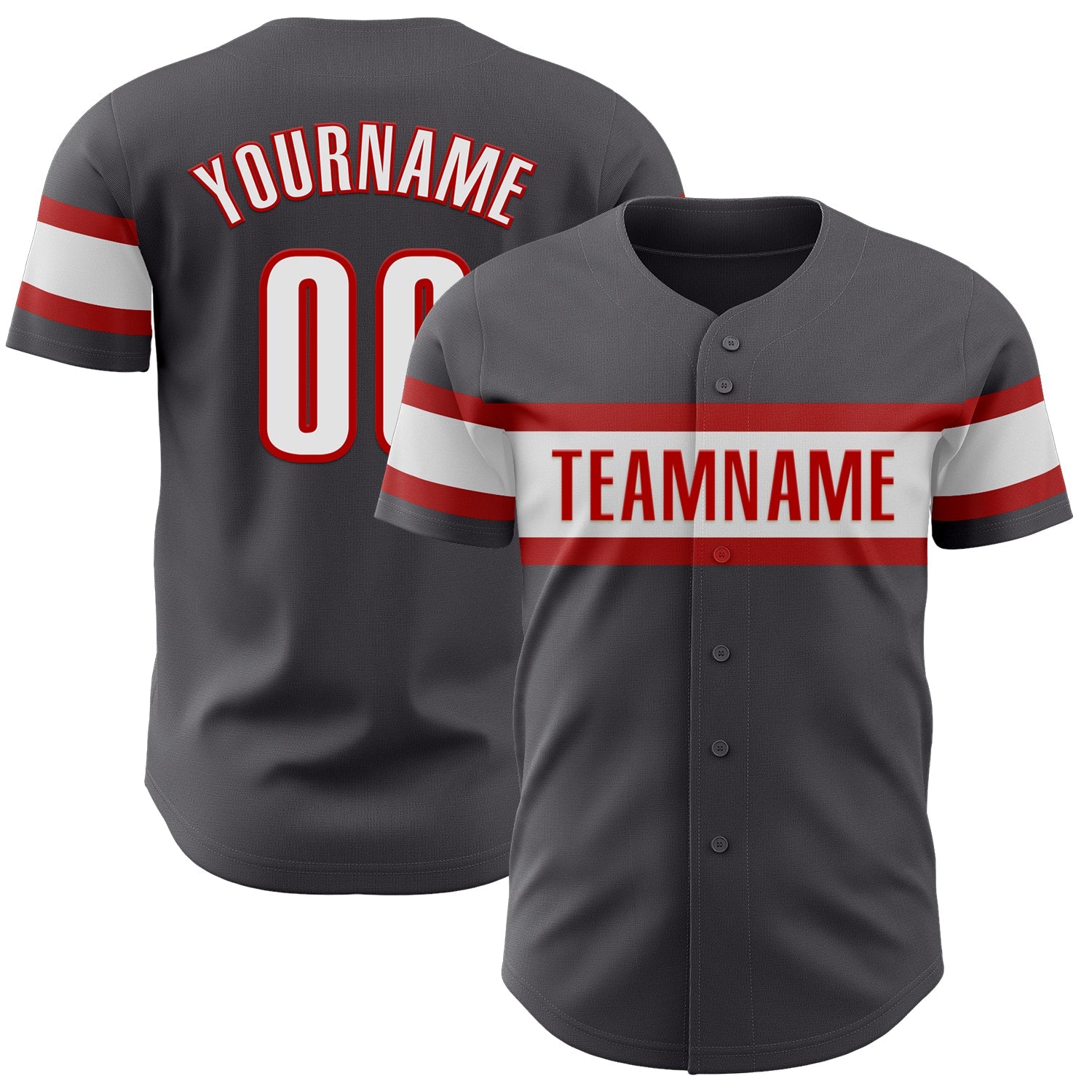 Custom Steel Gray White-Red Authentic Baseball Jersey - Main View