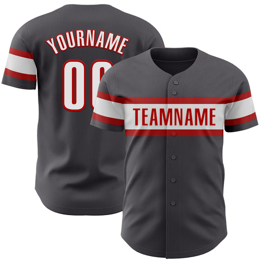 Custom Steel Gray White-Red Authentic Baseball Jersey - Main View