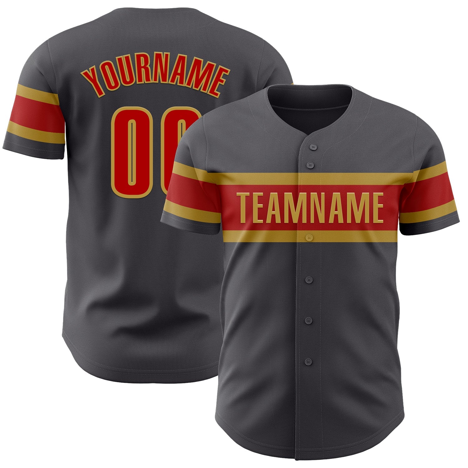 Custom Steel Gray Red-Old Gold Authentic Baseball Jersey - Main View