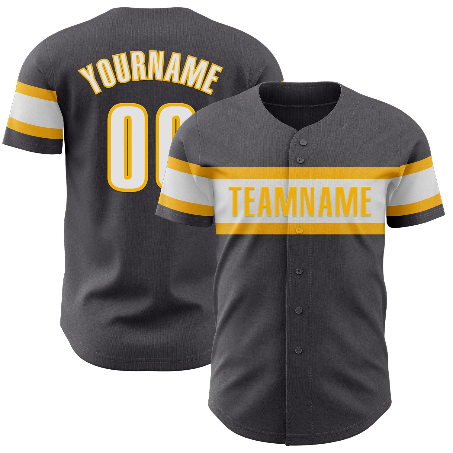 Custom Steel Gray White-Gold Authentic Baseball Jersey - Main View