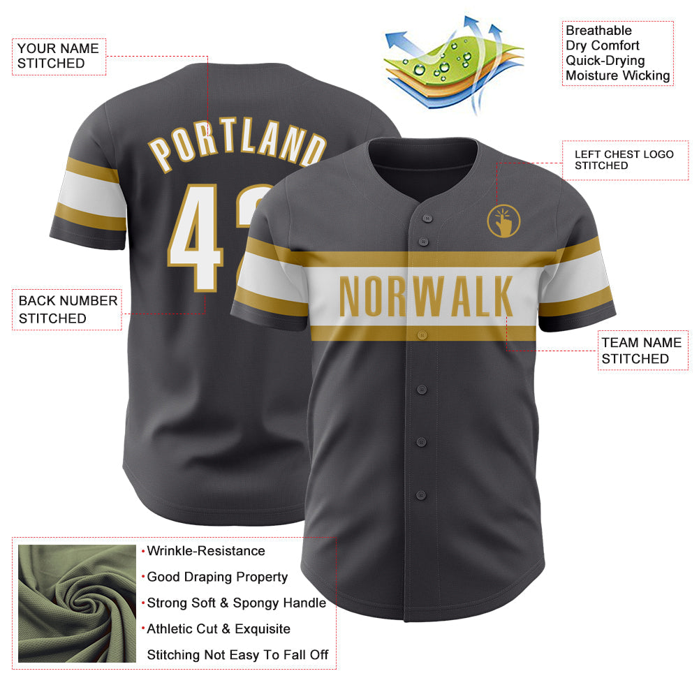 Custom Steel Gray White-Old Gold Authentic Baseball Jersey view 3