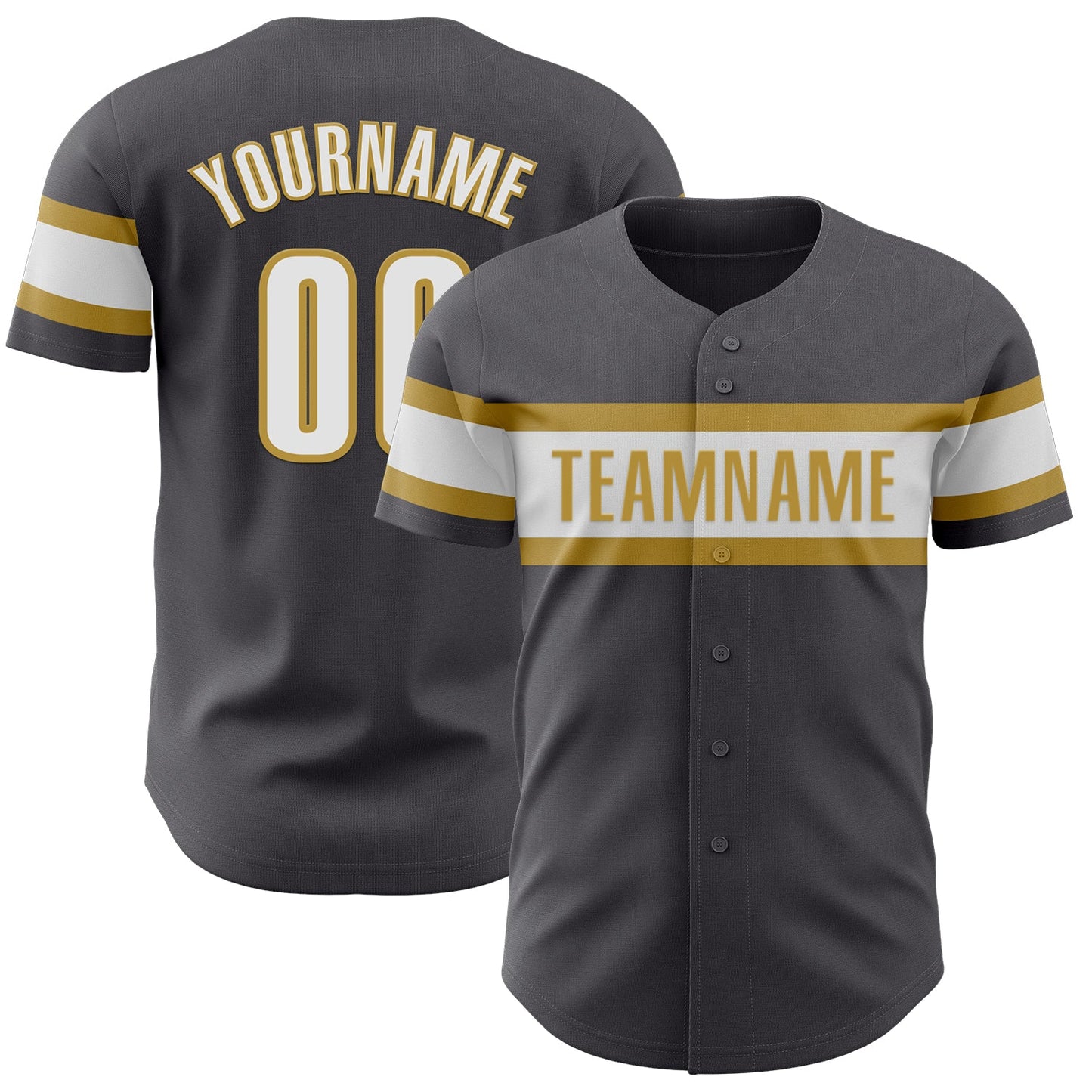 Custom Steel Gray White-Old Gold Authentic Baseball Jersey - Main View