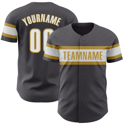 Custom Steel Gray White-Old Gold Authentic Baseball Jersey - Main View
