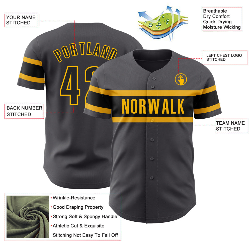Custom Steel Gray Black-Gold Authentic Baseball Jersey view 3