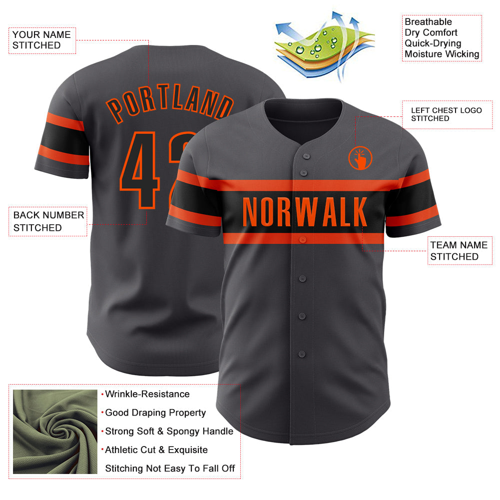 Custom Steel Gray Black-Orange Authentic Baseball Jersey view 3