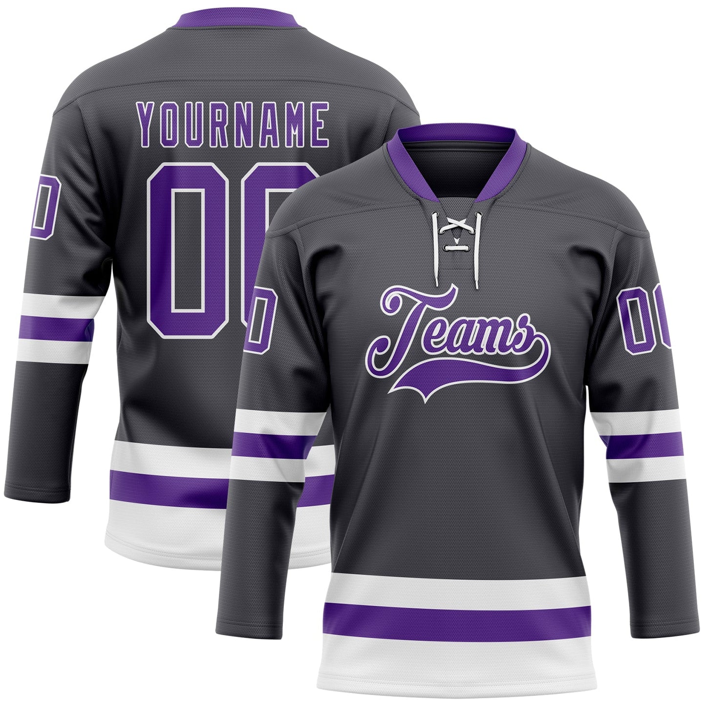 Custom Steel Gray Purple-White Hockey Lace Neck Jersey - Main View