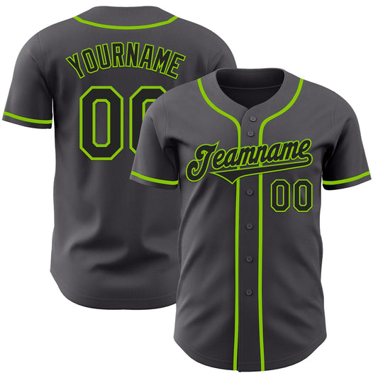 Custom Steel Gray Black-Neon Green Authentic Baseball Jersey - Main View