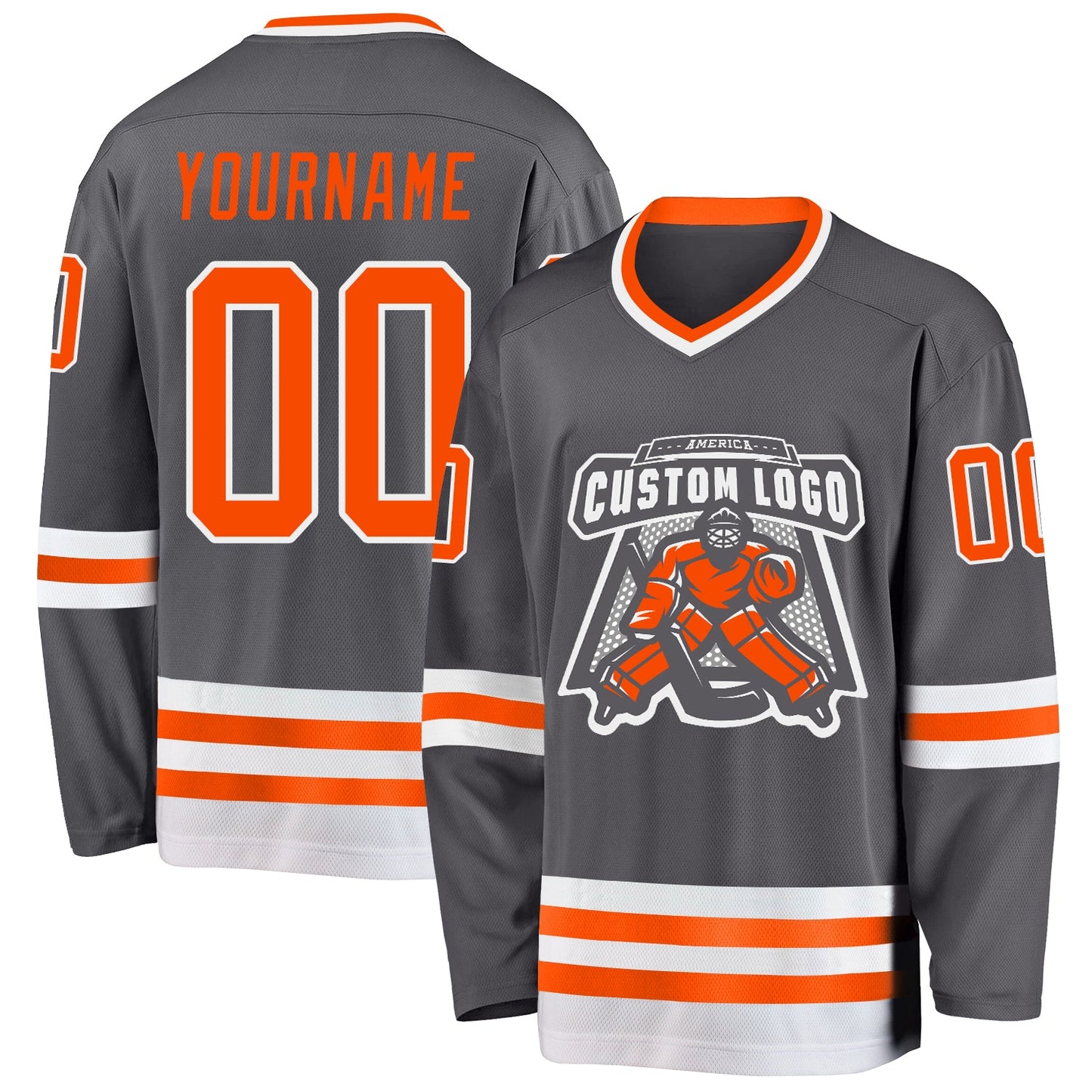 Custom Steel Gray Orange-White Hockey Jersey view 2