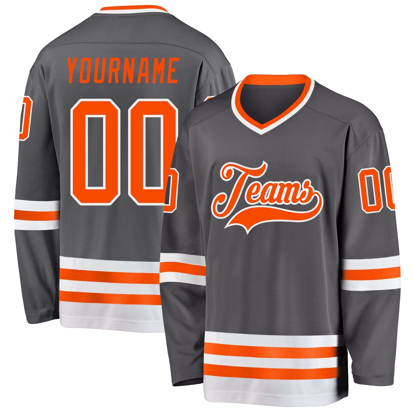 Custom Steel Gray Orange-White Hockey Jersey - Main View