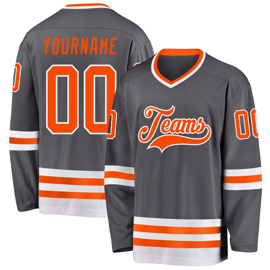 Custom Steel Gray Orange-White Hockey Jersey - Main View