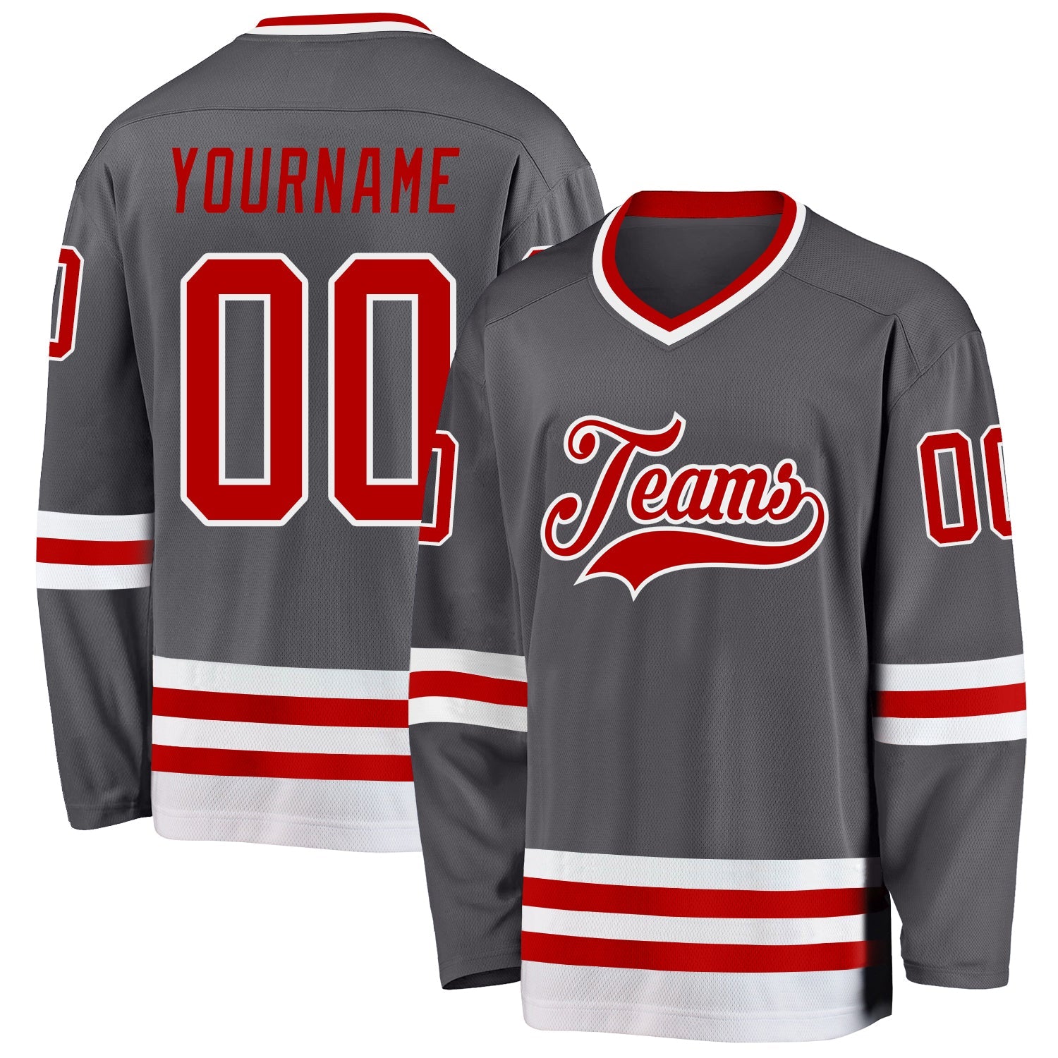 Custom Steel Gray Red-White Hockey Jersey - Main View