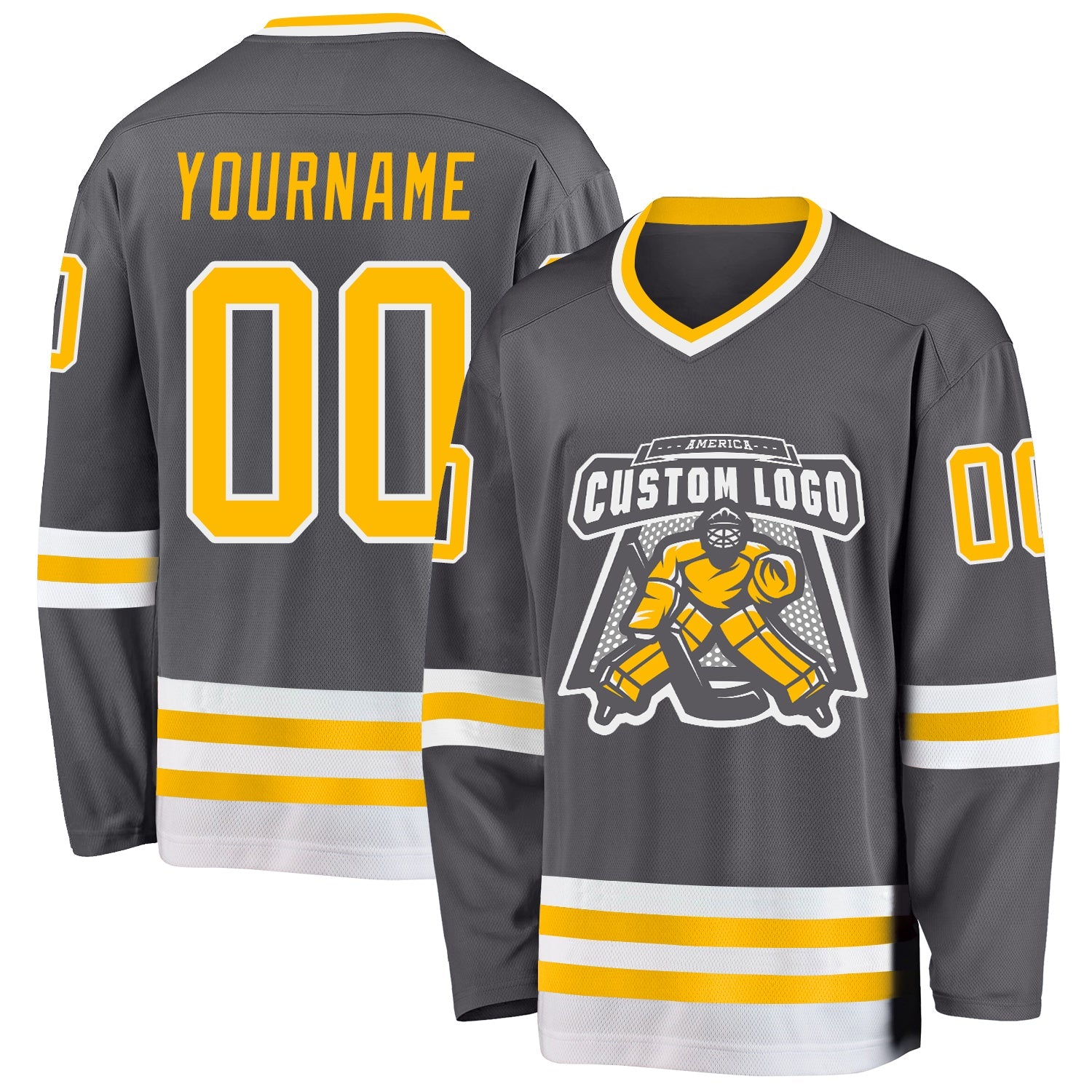 Custom Steel Gray Gold-White Hockey Jersey view 2