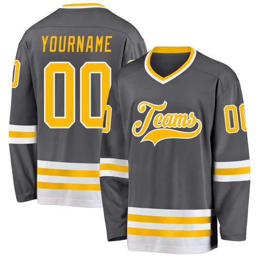 Custom Steel Gray Gold-White Hockey Jersey - Main View