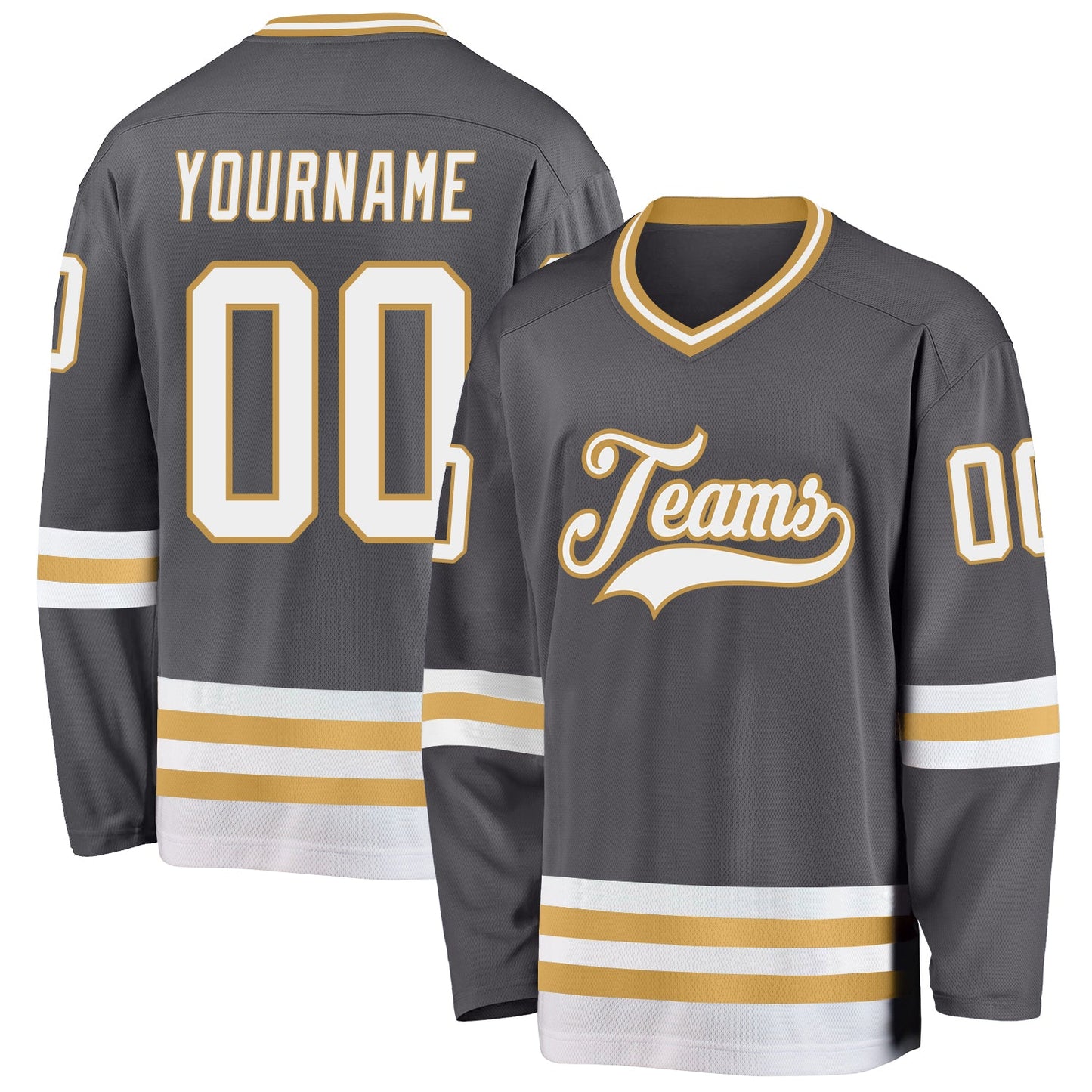 Custom Steel Gray White-Old Gold Hockey Jersey - Main View