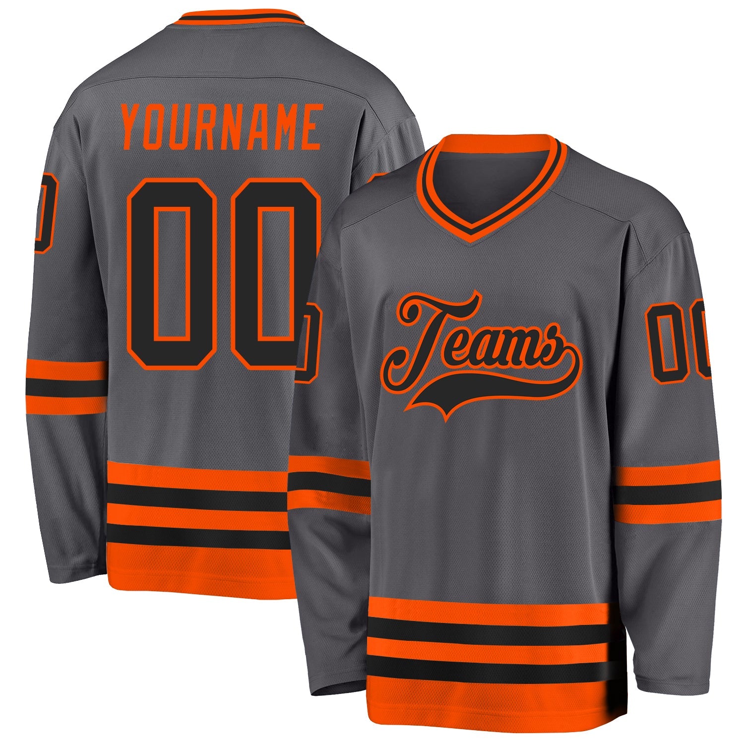 Custom Steel Gray Black-Orange Hockey Jersey - Main View