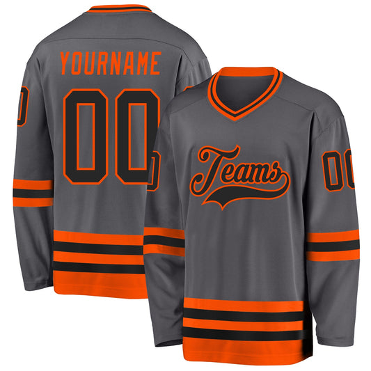 Custom Steel Gray Black-Orange Hockey Jersey - Main View
