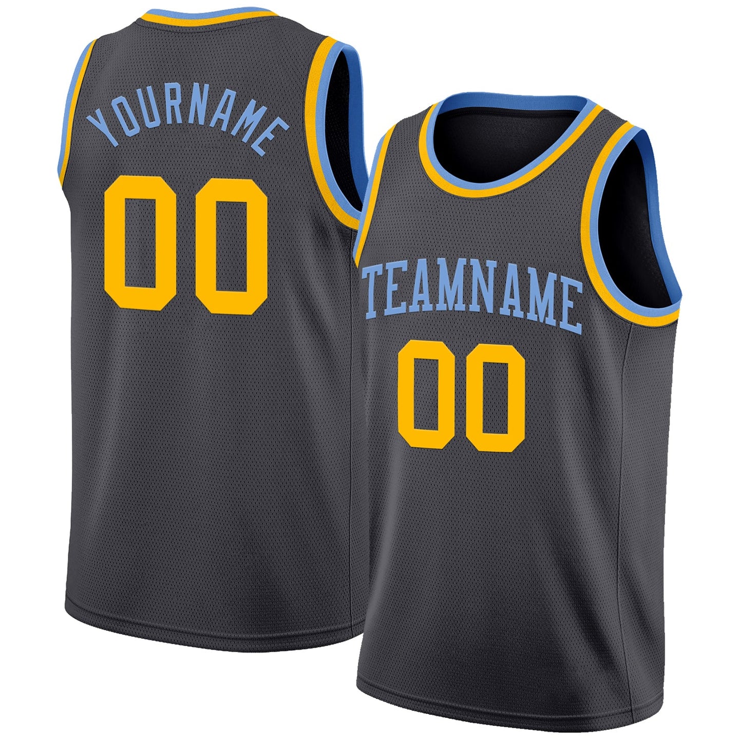 Custom Steel Gray Gold-Light Blue Authentic Basketball Jersey - Main View