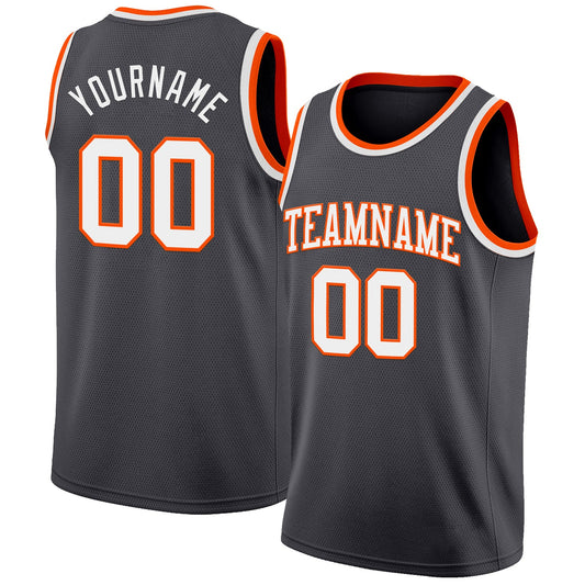 Custom Steel Gray White-Orange Authentic Basketball Jersey - Main View