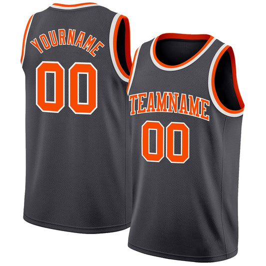Custom Steel Gray Orange-White Authentic Basketball Jersey - Main View