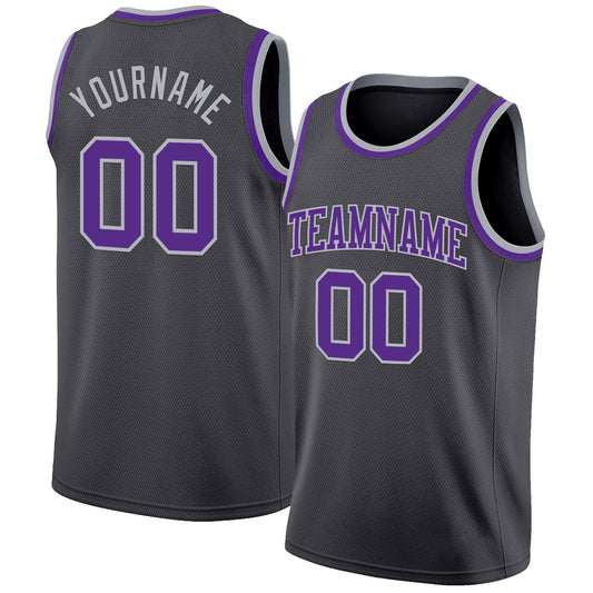 Custom Steel Gray Purple-Gray Authentic Basketball Jersey - Main View