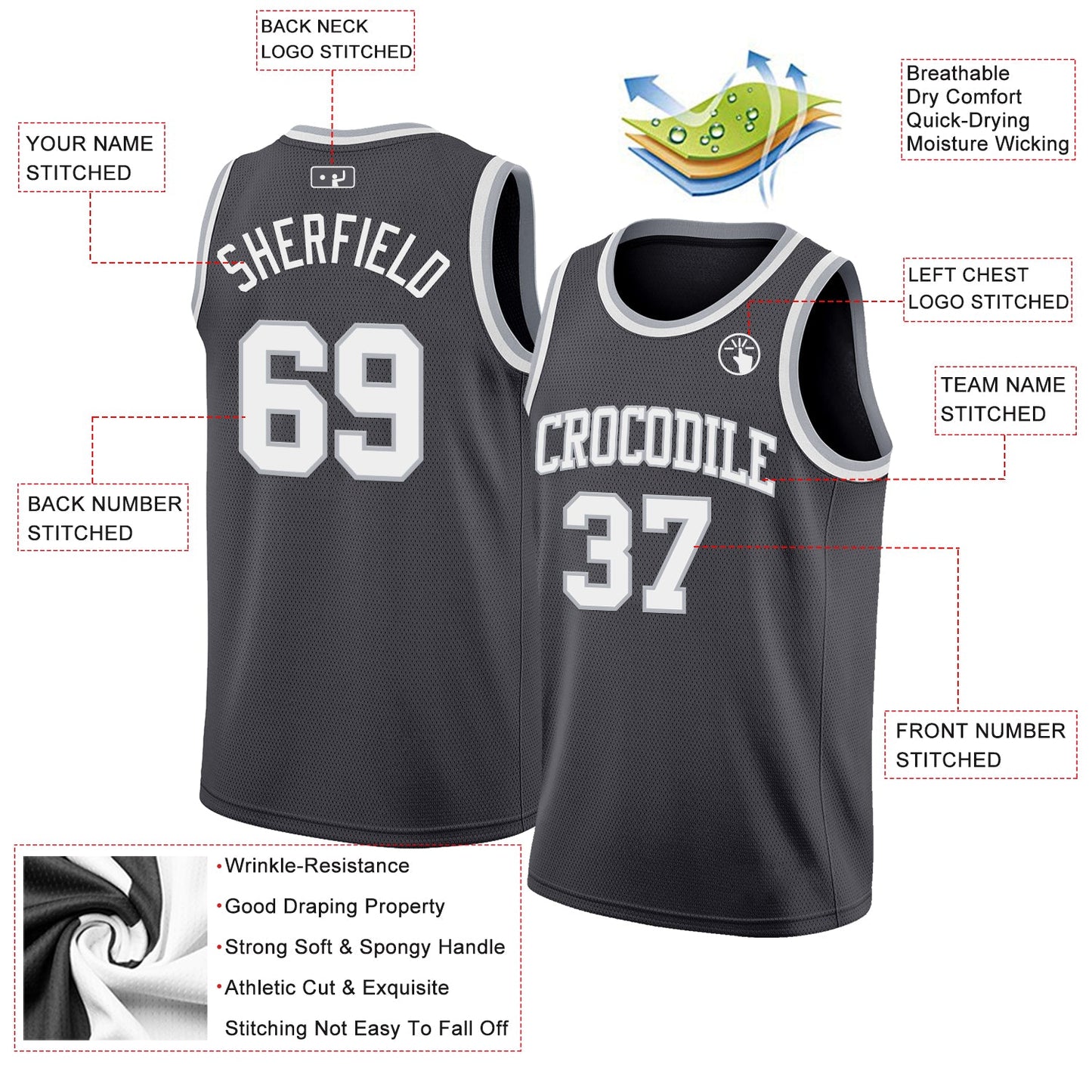 Custom Steel Gray White-Gray Authentic Basketball Jersey view 2