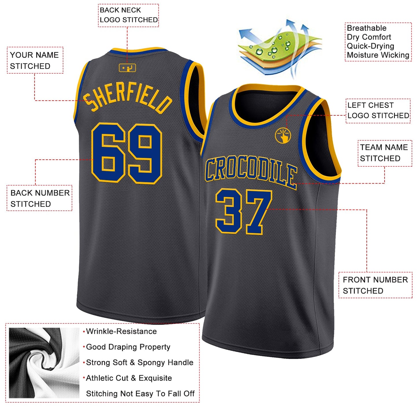 Custom Steel Gray Royal-Gold Authentic Basketball Jersey view 2
