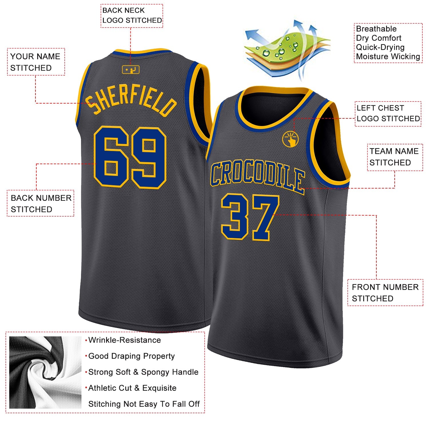 Custom Steel Gray Royal-Gold Authentic Basketball Jersey view 2