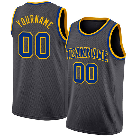 Custom Steel Gray Royal-Gold Authentic Basketball Jersey - Main View