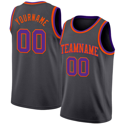 Custom Steel Gray Purple-Orange Authentic Basketball Jersey - Main View