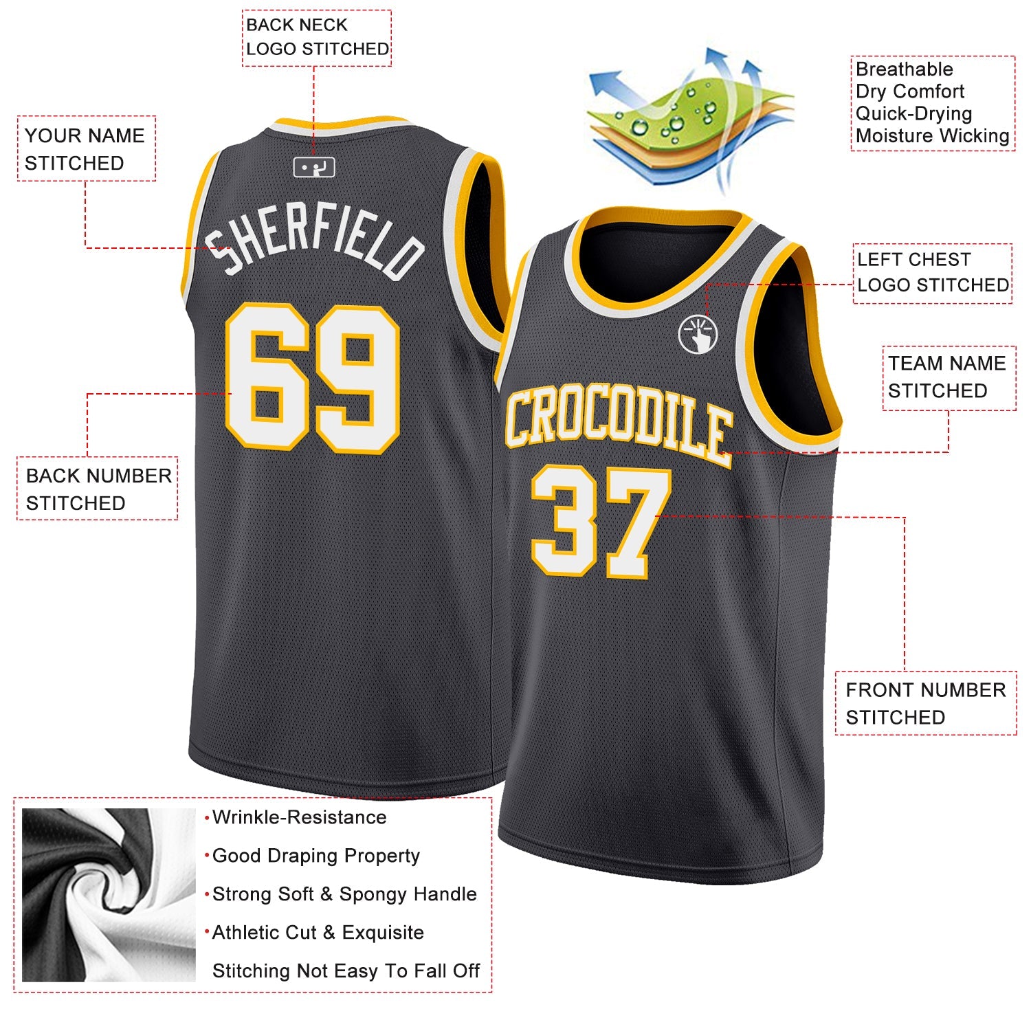 Custom Steel Gray White-Gold Authentic Basketball Jersey view 2