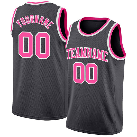 Custom Steel Gray Pink-White Authentic Basketball Jersey - Main View