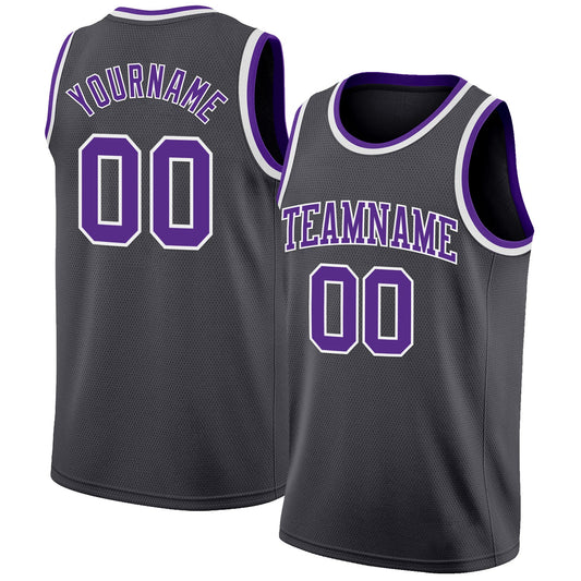Custom Steel Gray Purple-White Authentic Basketball Jersey - Main View