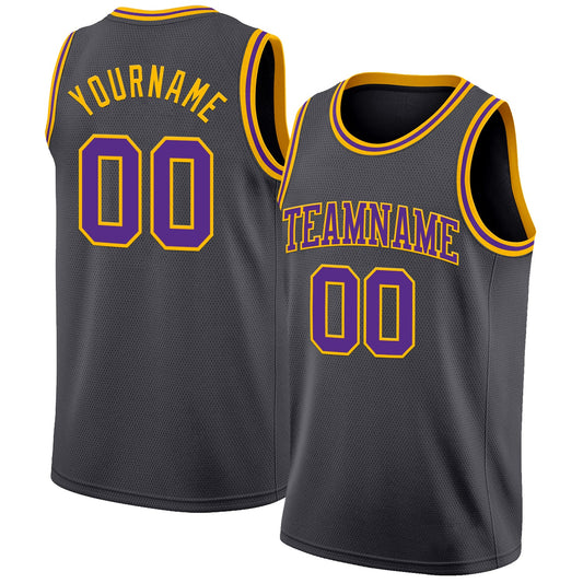 Custom Steel Gray Purple-Gold Authentic Basketball Jersey - Main View