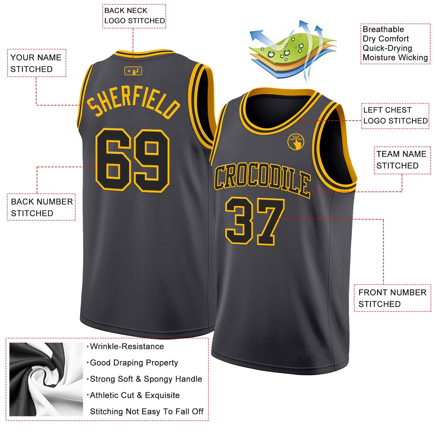 Custom Steel Gray Black-Gold Authentic Basketball Jersey view 2