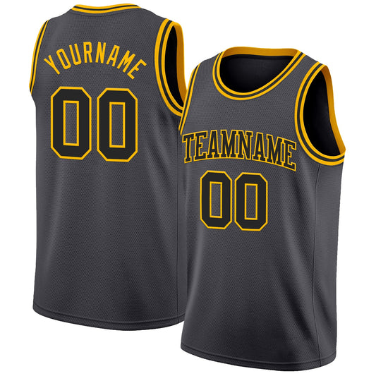 Custom Steel Gray Black-Gold Authentic Basketball Jersey - Main View
