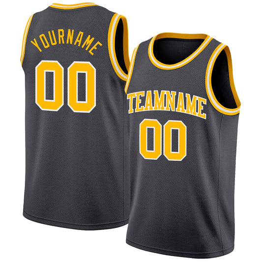 Custom Steel Gray Gold-White Authentic Basketball Jersey - Main View
