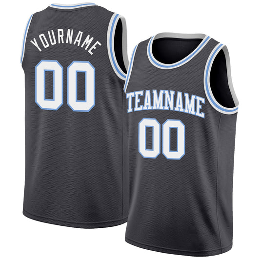 Custom Steel Gray White-Light Blue Authentic Basketball Jersey - Main View
