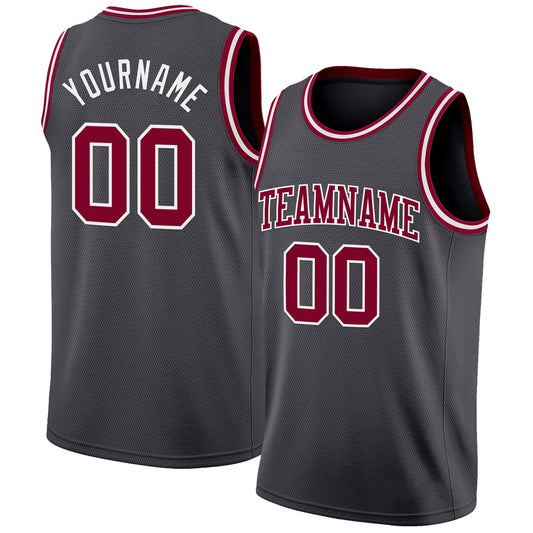 Custom Steel Gray Maroon-White Authentic Basketball Jersey - Main View