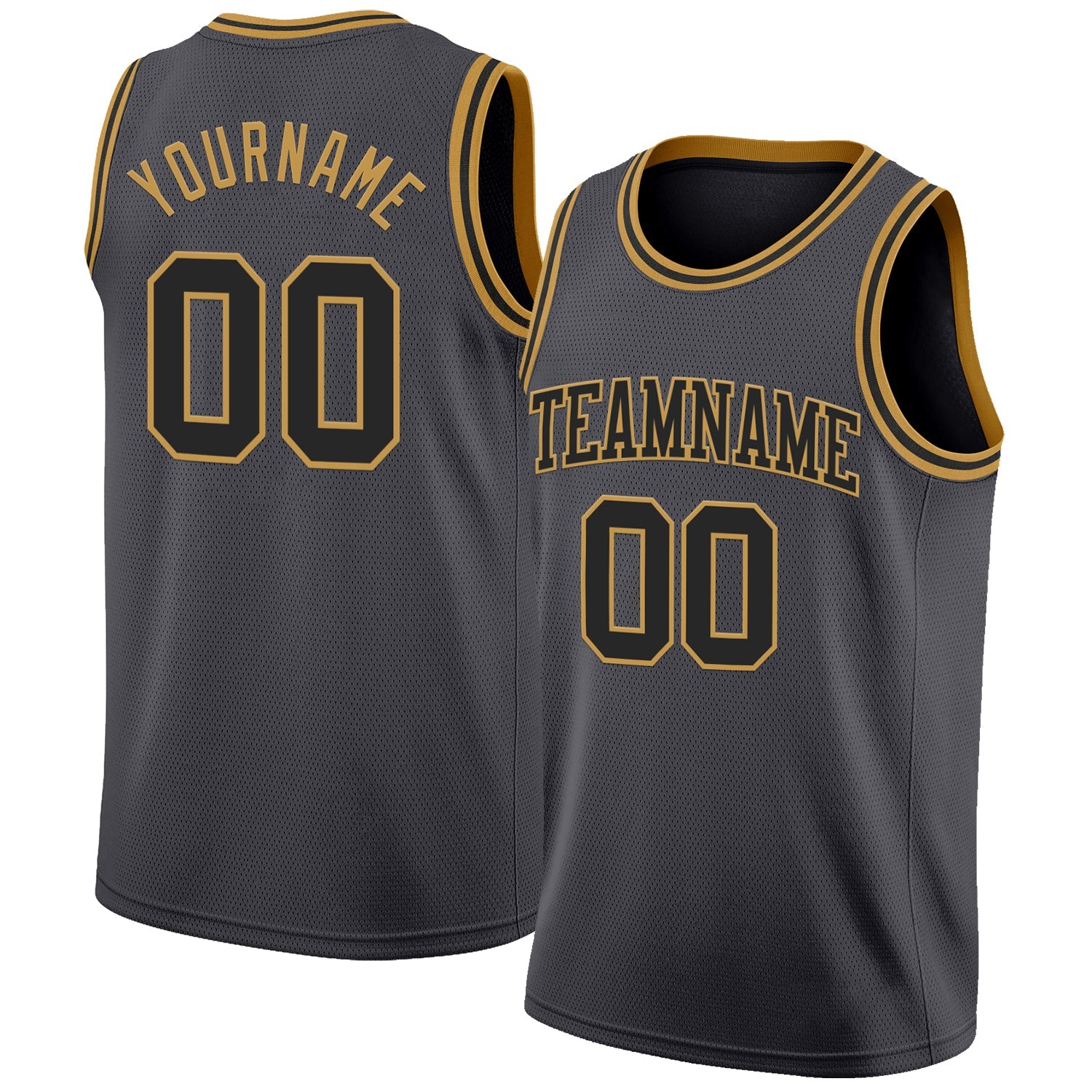 Custom Steel Gray Black-Old Gold Authentic Basketball Jersey - Main View