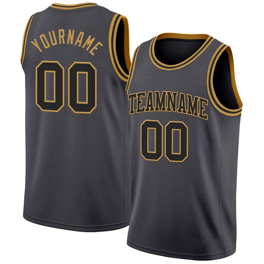 Custom Steel Gray Black-Old Gold Authentic Basketball Jersey - Main View
