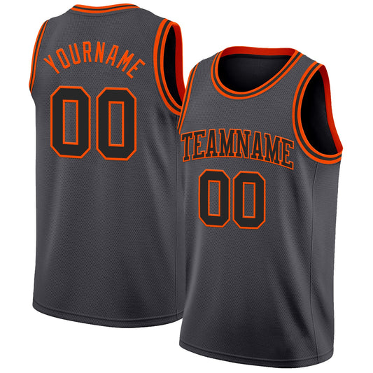 Custom Steel Gray Black-Orange Authentic Basketball Jersey - Main View